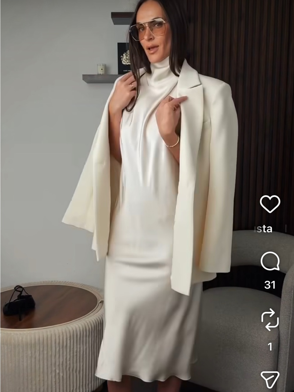 Zara Ivory Satin Midi Dress cream